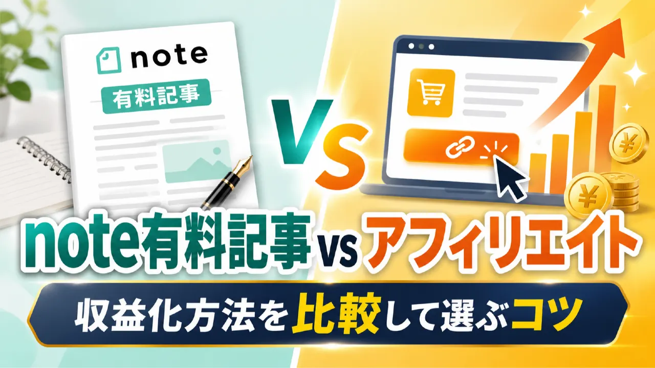 noteの有料記事とアフィリエイトはどちらが向いている？収益化方法を比較して選ぶコツの内容を表すアイキャッチ画像