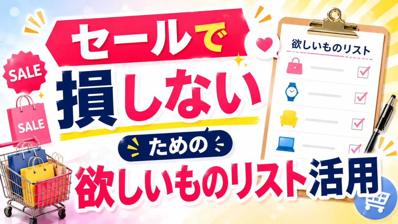 セールで損しないための欲しいものリスト活用の内容を表すアイキャッチ画像
