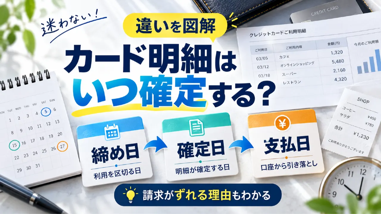 カード明細はいつ確定する？締め日・確定日・支払日の違いと請求がずれる理由のアイキャッチ画像