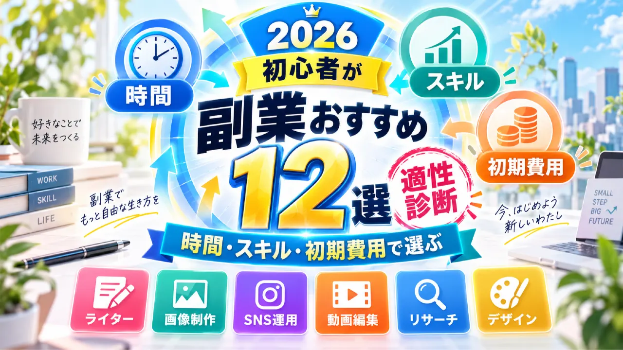副業おすすめ12選2026｜初心者が時間・スキル・初期費用で選ぶ適性診断のアイキャッチ画像