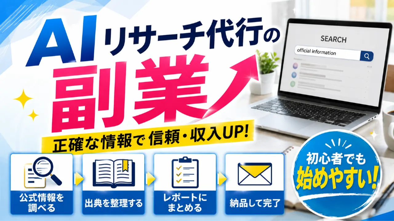 AIリサーチ代行の副業｜公式情報の調べ方・出典整理・納品手順のアイキャッチ画像