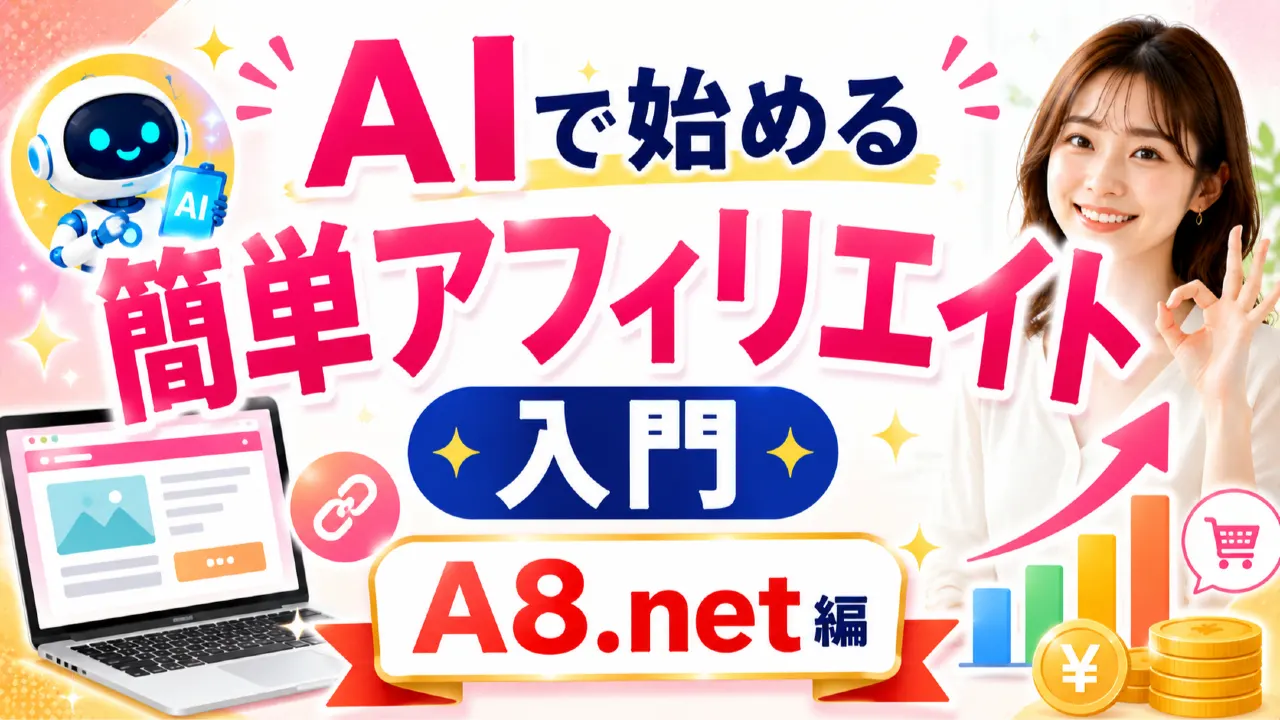 AIで始める簡単アフィリエイト入門 A8.net編｜副業初心者が無理なく進める始め方の内容を表すアイキャッチ画像
