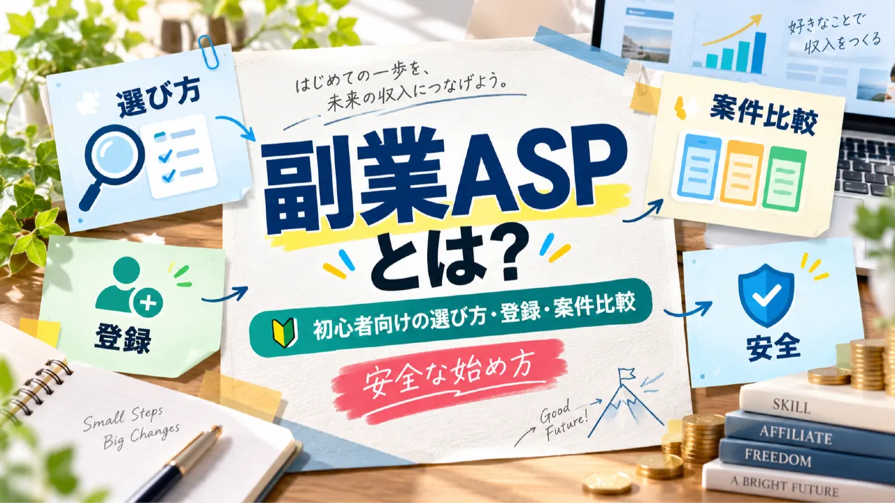 副業ASPとは？初心者向けの選び方・登録・案件比較と安全な始め方のアイキャッチ画像