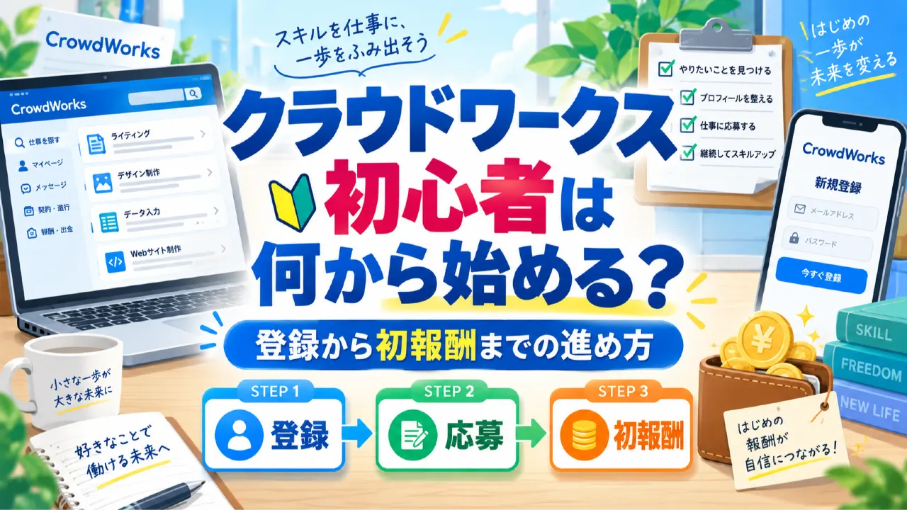 クラウドワークス初心者は何から始める？登録から初報酬までの進め方のアイキャッチ画像