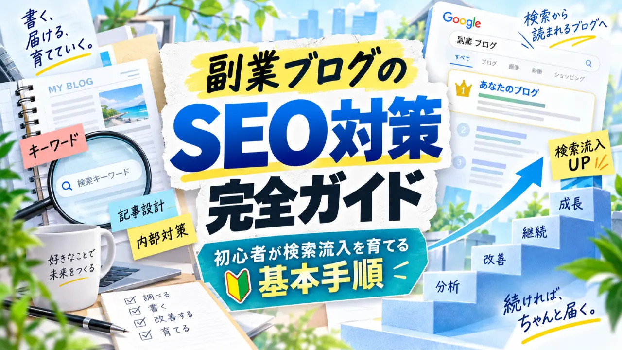 副業ブログのSEO対策完全ガイド｜初心者が検索流入を育てる基本手順のアイキャッチ画像