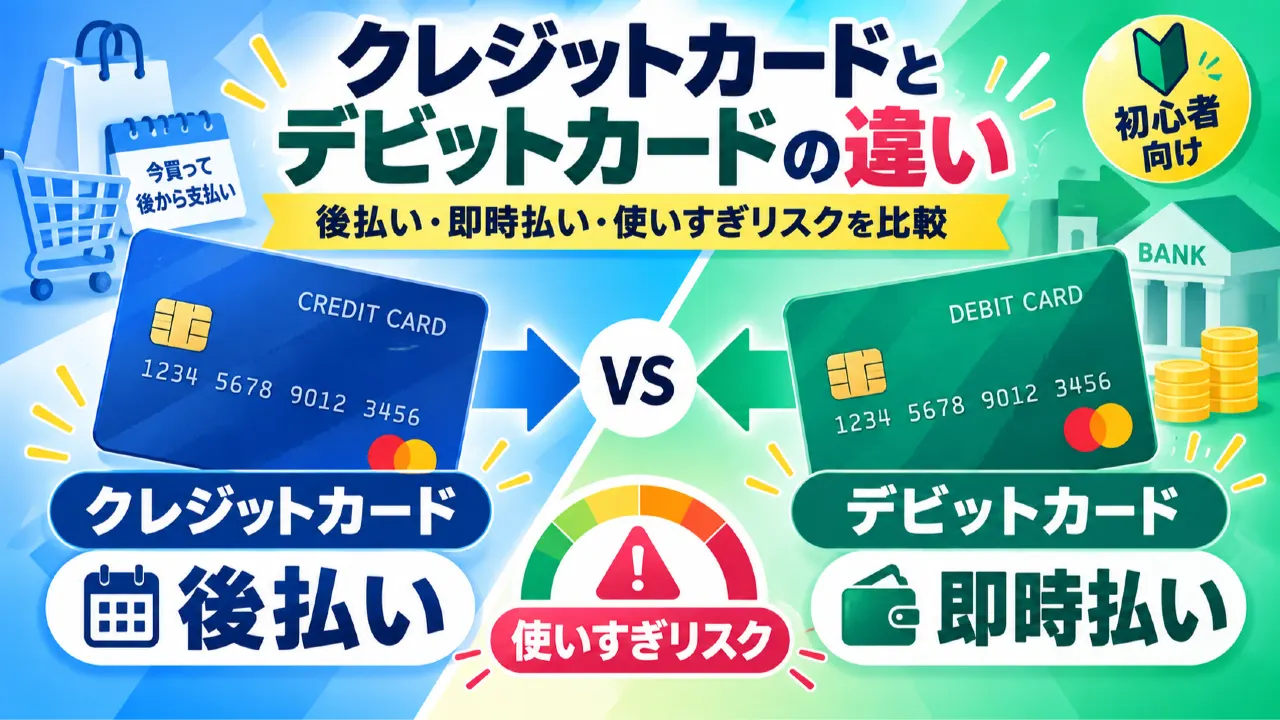 クレジットカードとデビットカードの違い｜後払い・即時払い・使いすぎリスクを比較のアイキャッチ画像