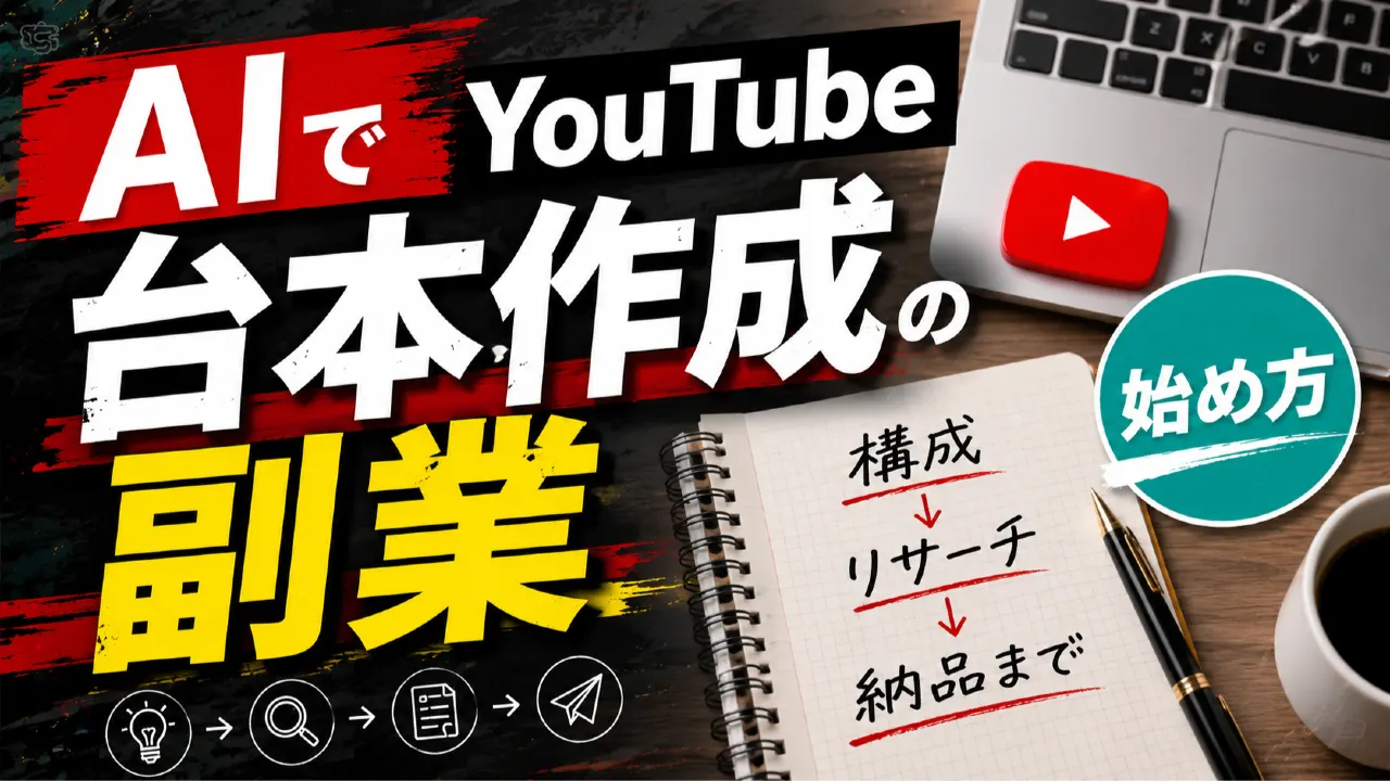 AIでYouTube台本作成の副業｜構成・リサーチ・納品までの始め方のアイキャッチ画像