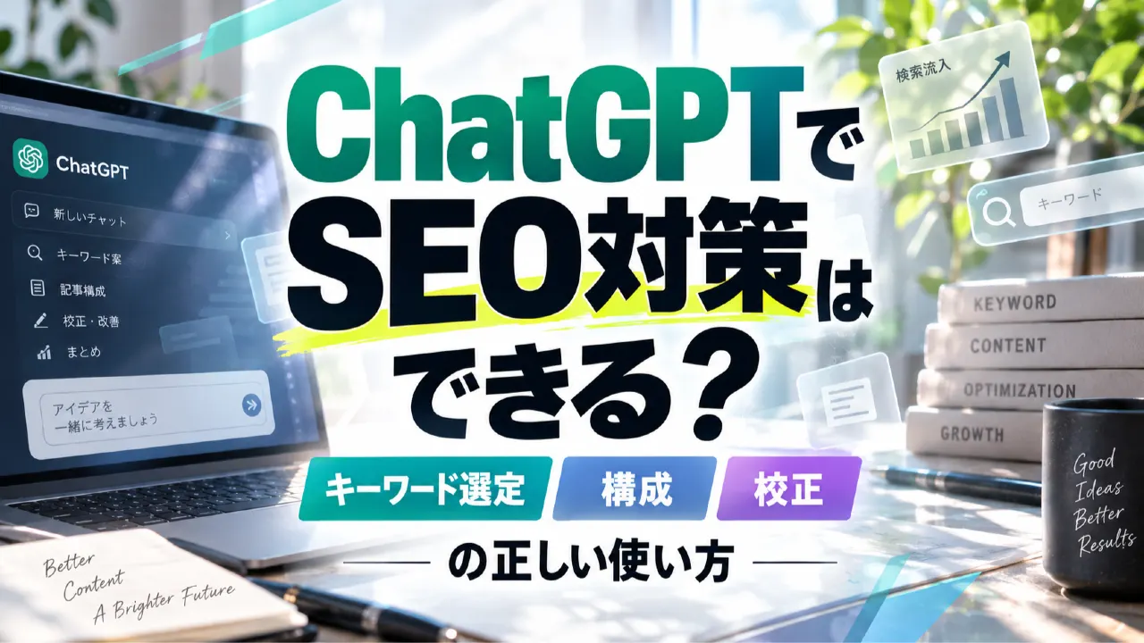 ChatGPTでSEO対策はできる？キーワード選定・構成・校正の正しい使い方のアイキャッチ画像
