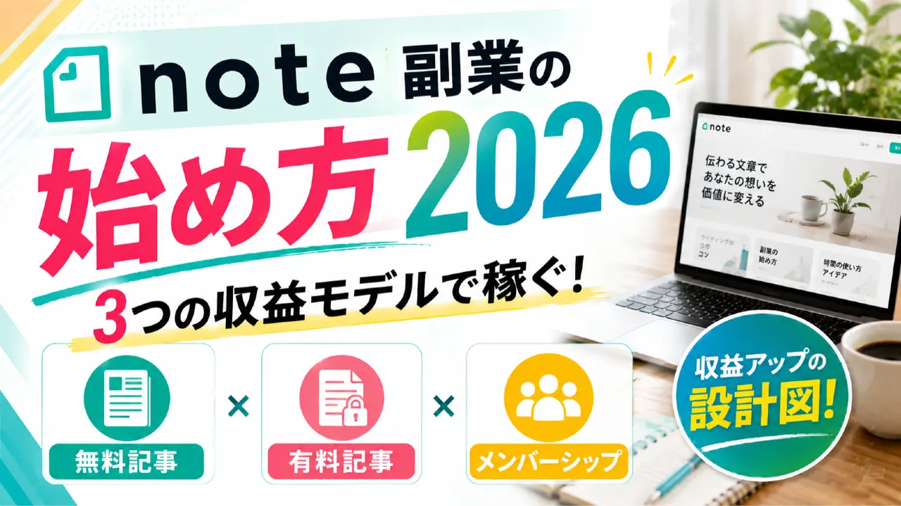 note副業の始め方2026｜無料記事・有料記事・メンバーシップの収益設計のアイキャッチ画像