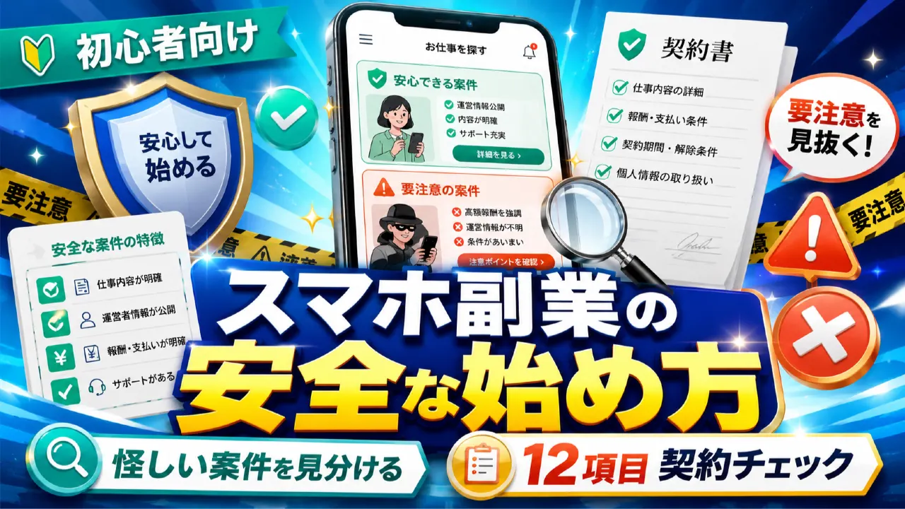 スマホ副業の安全な始め方｜怪しい案件を見分ける12項目と契約チェックのアイキャッチ画像