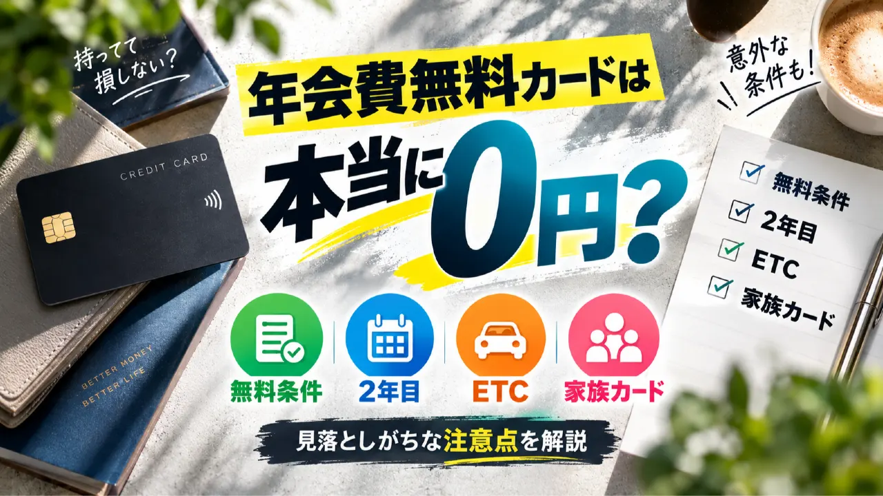 年会費無料カードは本当に0円？無料条件・2年目・ETC・家族カードの注意点のアイキャッチ画像