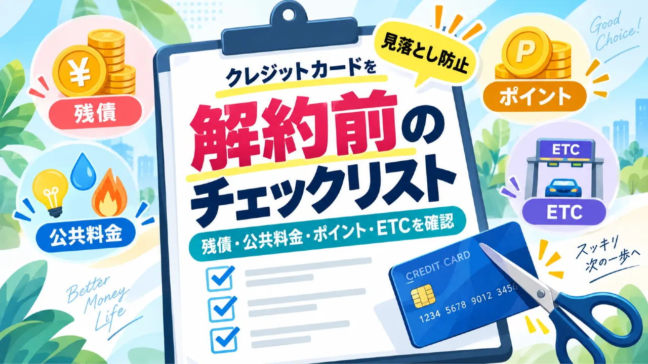 クレジットカードを解約する前のチェックリスト｜残債・公共料金・ポイント・ETCを確認のアイキャッチ画像
