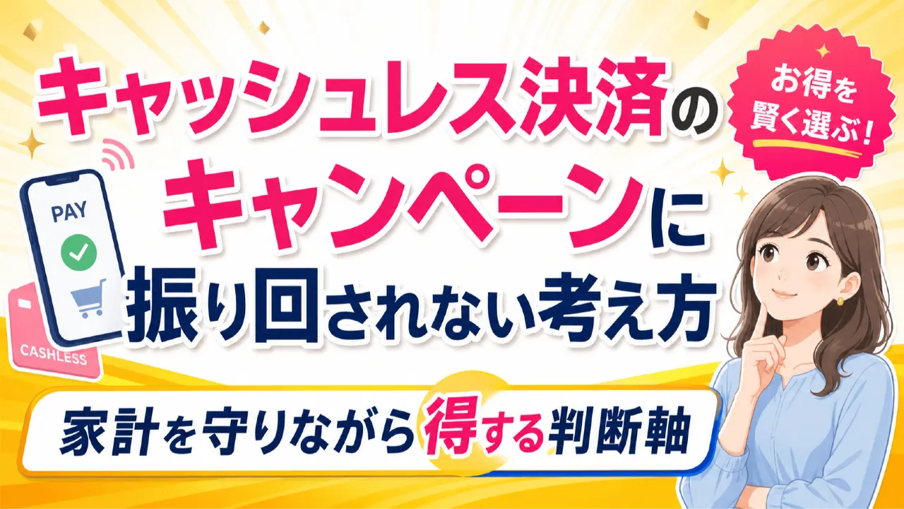 キャッシュレス決済のキャンペーンに振り回されない考え方　家計を守りながら得する判断軸の内容を表すアイキャッチ画像