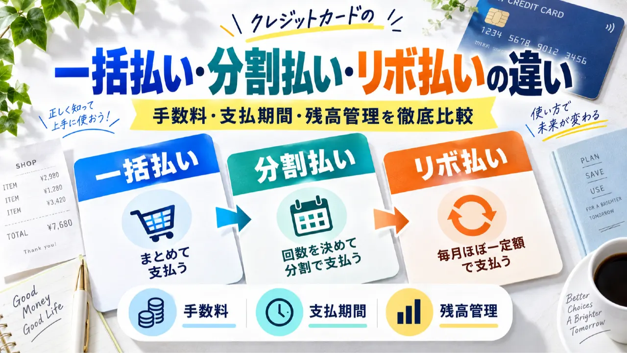 一括払い・分割払い・リボ払いの違い｜手数料・支払期間・残高管理を徹底比較のアイキャッチ画像