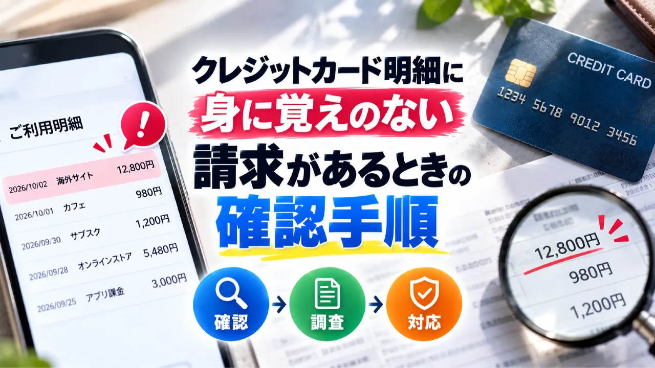 クレジットカード明細に身に覚えのない請求があるときの確認手順のアイキャッチ画像