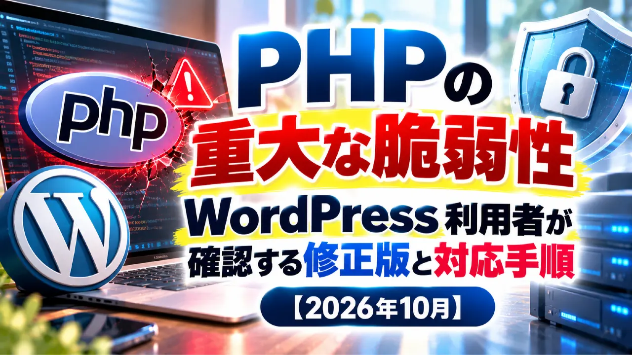 PHPの重大な脆弱性｜WordPress利用者が確認する修正版と対応手順【2026年10月】のアイキャッチ画像