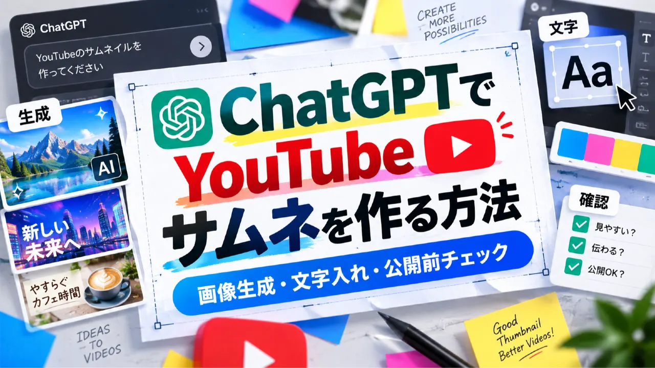 ChatGPTでYouTubeサムネを作る方法｜画像生成・文字入れ・公開前チェックのアイキャッチ画像
