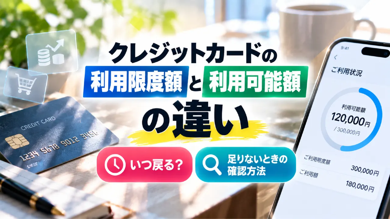 クレジットカードの利用限度額と利用可能額の違い｜いつ戻る？足りないときの確認方法のアイキャッチ画像